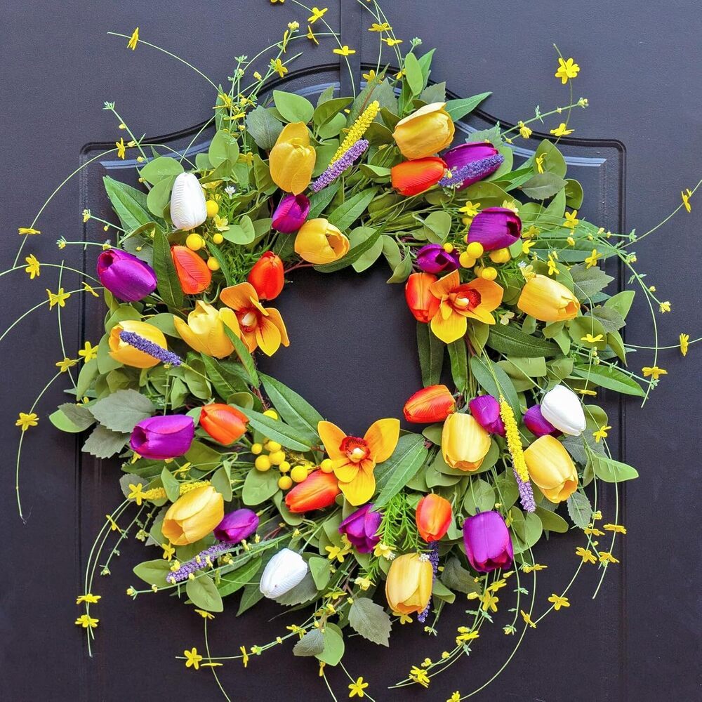 Spring Wreaths for Front Door 24 Inch,Spring Summer Wreath with Colorful